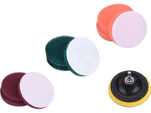 EXTOL CRAFT dörzsölő/csiszoló/polírozó klt. 10 db; 1/4"×25 mm csap, fúrógépbe fogható, tépőzáras