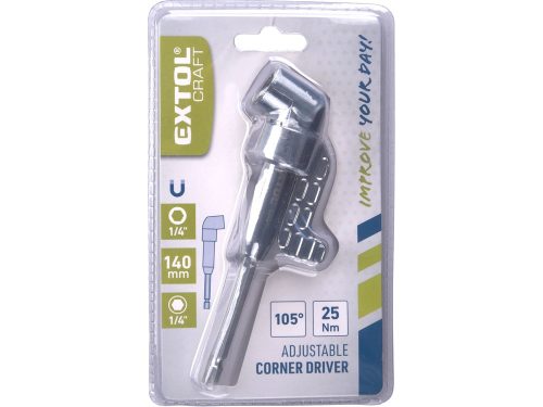 EXTOL CRAFT hosszabbító szár BIT-ekhez, L-alakú (105°) 1/4"×140 mm; mágneses (sarokcsavarozó adapter)