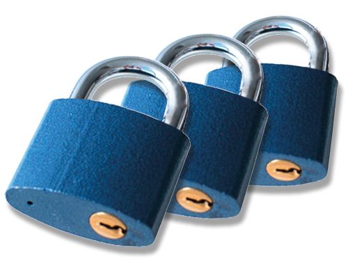 EXTOL CRAFT  biztonsági vas lakat klt., 38mm, 3 db lakat+6 db kulcs, univerzális kulcsok: egy kulcs jó mindhárom lakathoz