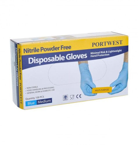 Portwest A925 - Egyszerhasználatos nitril kesztyű, púdermentes (100 db), kék