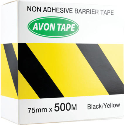 AVON 75mmx500m fekete/sárga elkerítő szalag adagoló dobozban