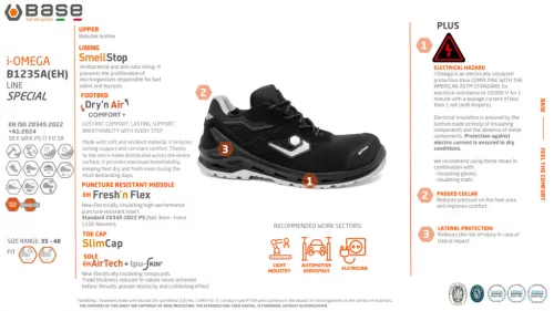 Base B1235A - i-Omega EH SB E WPA PS CI FO SR villanyszerelő munkavédelmi cipő