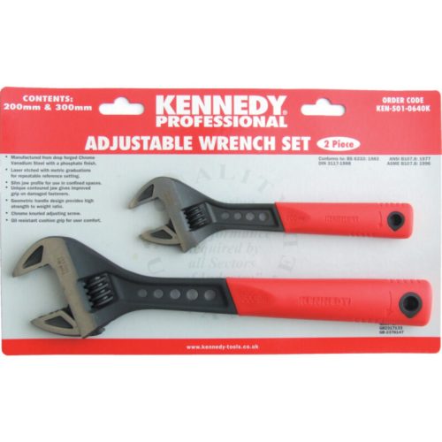 KENNEDY 200 mm / 8" és 300 mm / 12" puha fogású állítható csavarkulcs készlet, foszfatált, 2 részes