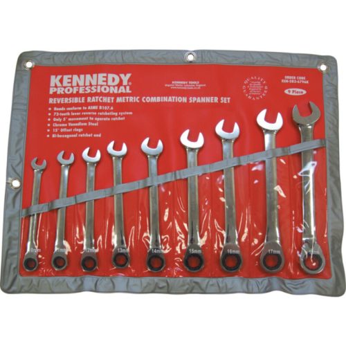 KENNEDY 10 - 19 mm professzionális irányváltós csillag-villáskulcs készlet, 9 részes