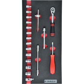 Kennedy Pro. 19PC METRIKUS  KEN-GRIP 1/4" DUGÓKULCS KÉSZLET SZIVACSBAN M1832