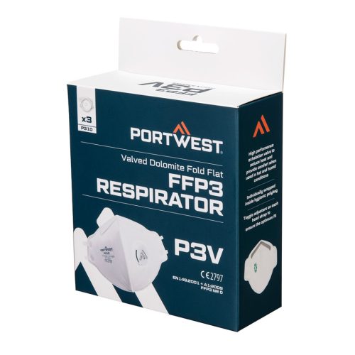 Portwest P310 -  FFP3 szelepes, Dolomite, félbehajtható légzésvédő maszk (3db)