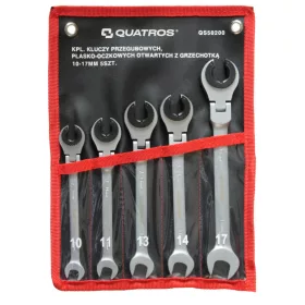   Quatros csuklós racsnis fékcsőkulcs készlet, 72 fog, 5 részes (10mm, 11mm, 13mm, 14mm, 17 mm) QS50200